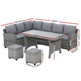 Gardeon 8 Seater Outdoor Dining Set Furniture Lounge Sofa Set Wicker Ottoman
